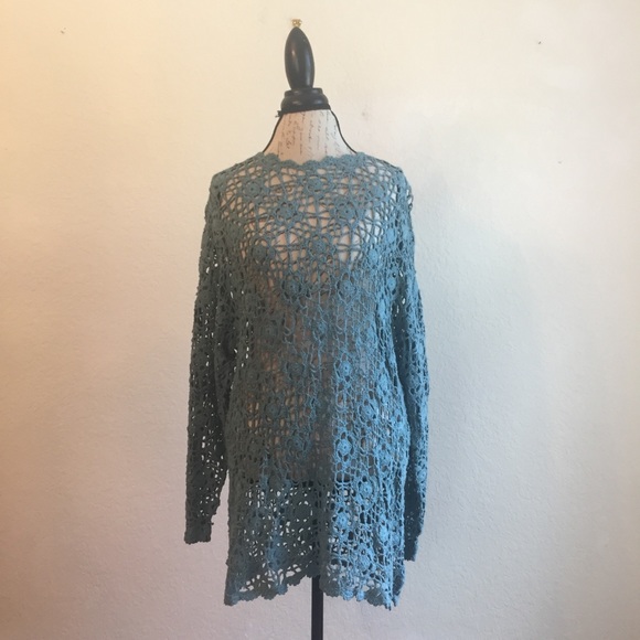 Silhouettes Dresses & Skirts - Silhouettes Handknit crochet 1X dress teal silk